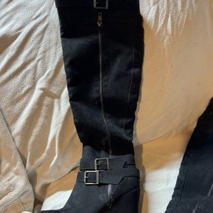 ABOVE THE KNEE BLACK WEDGE BOOT